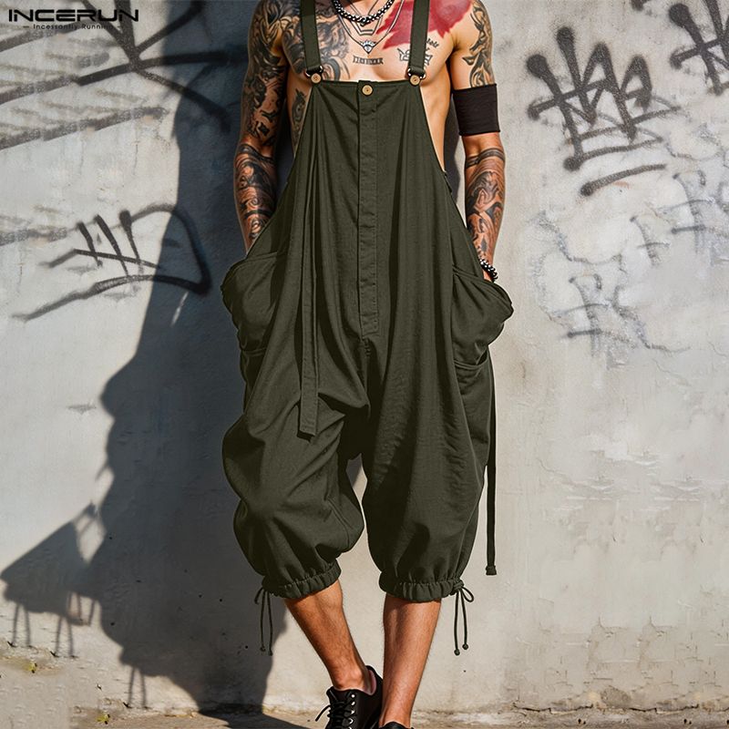 Men'S Fashion Overalls - INCERUN Men's Jumpsuits Solid Suspender Straps