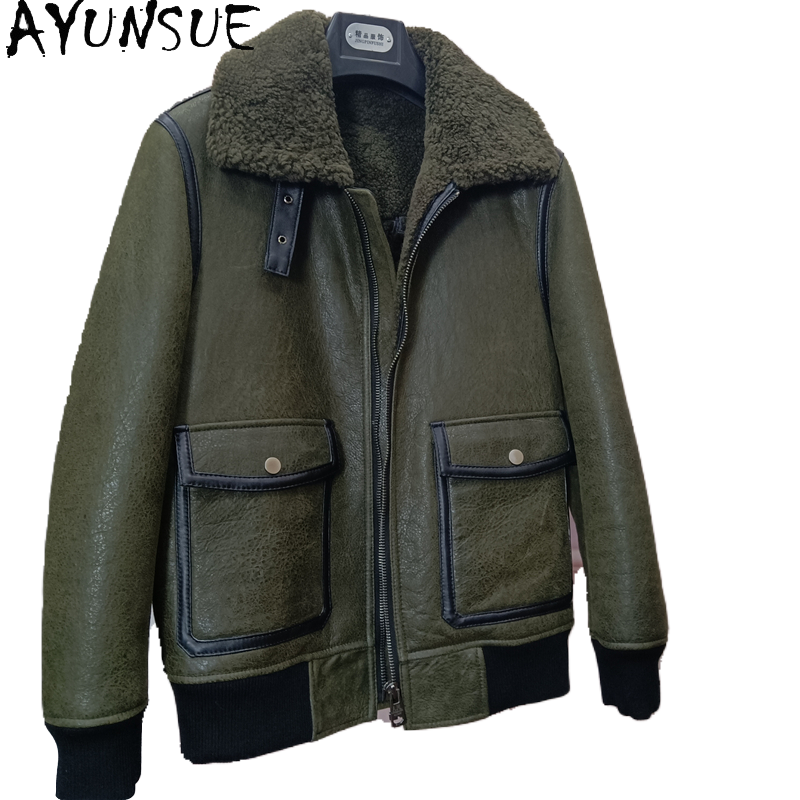 Men'S Fashion Leather Jacket - AYUNSUE Warm Natural Fur Coat Men