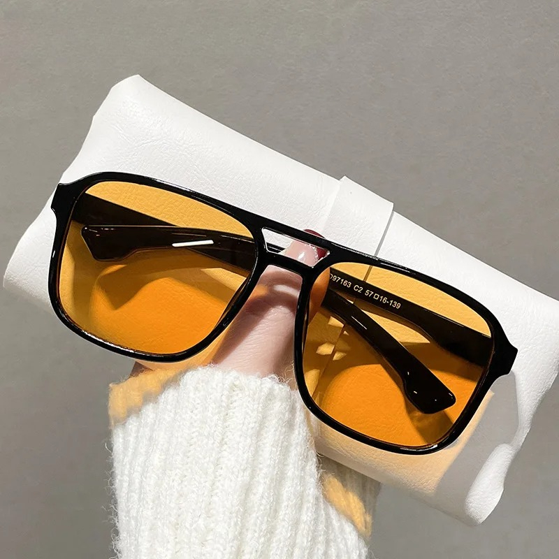 Square Double Bridges Sunglass - Yellow Men'S Fashion ulasan dan harga