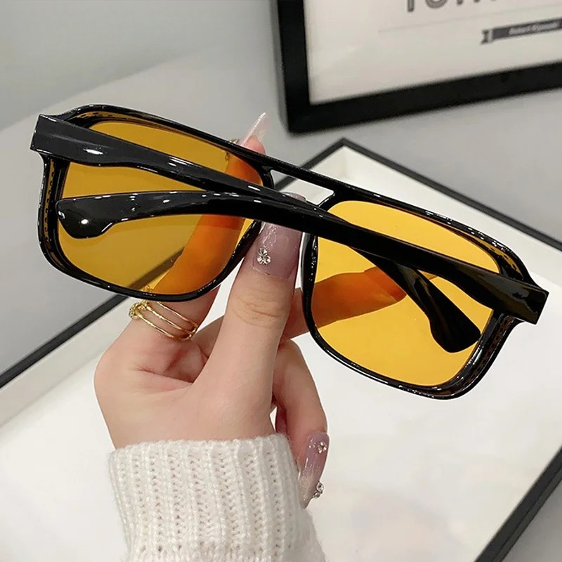 Square Double Bridges Sunglass - Yellow Men'S Fashion ulasan dan harga