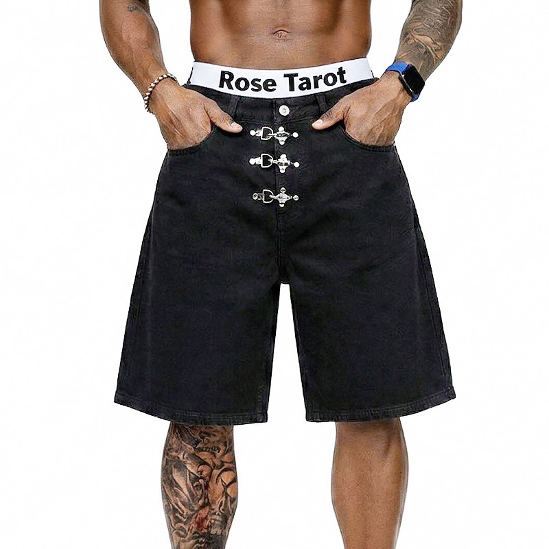 Metal Buckle Short Baggy Jeans - Jeans Pants Fashion Men ulasan dan harga