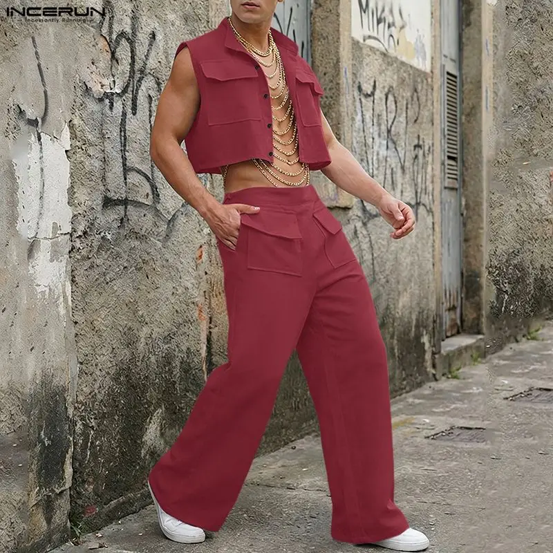 INCERUN Men Sets Solid Sleevel - Mens Fashion Streetwear ulasan dan harga