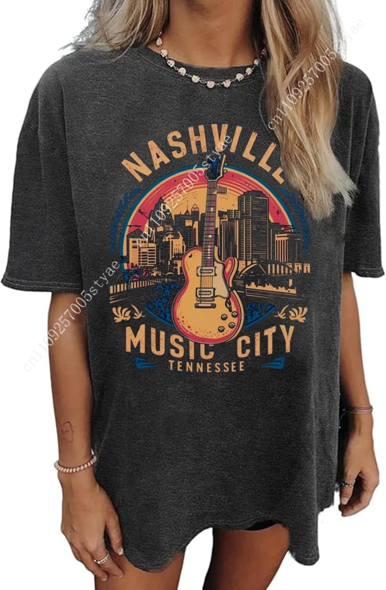 Nashville Music City T-Shirt W - Graphic Tee Oversized ulasan dan harga