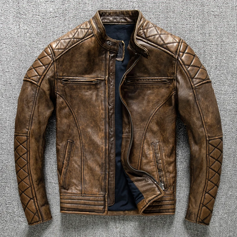 Vintage Men Leather Jacket Yel - Men'S Fashion Leather Jacket ulasan dan harga