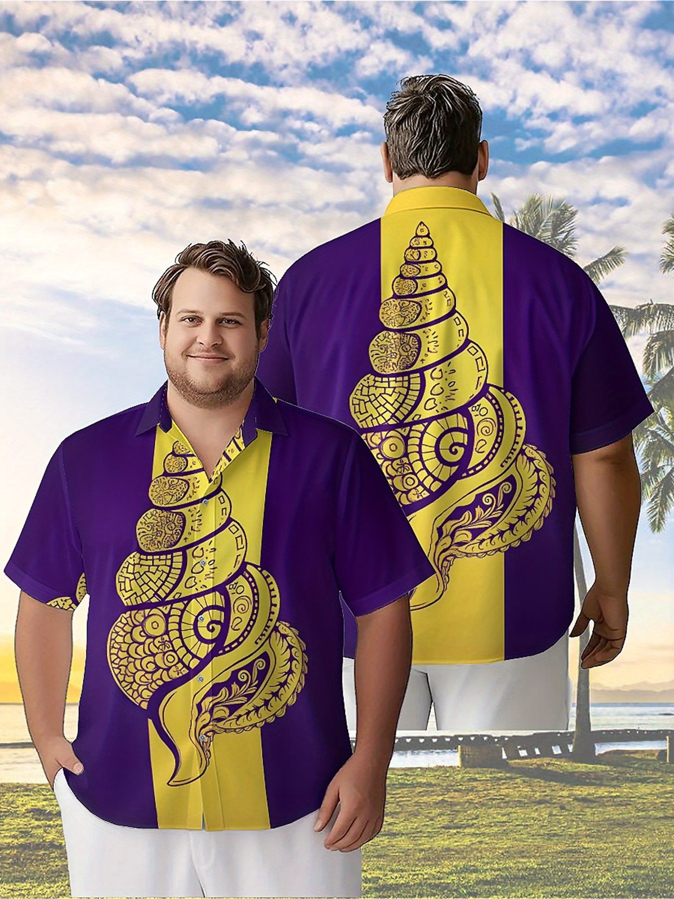 Men's Plus Size Hawaiian Shirt - Yellow Men'S Fashion ulasan dan harga