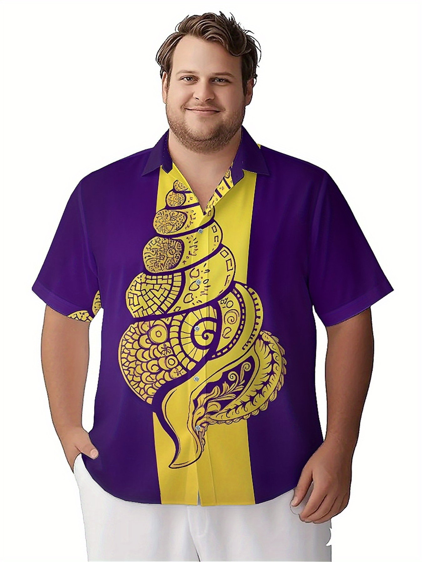 Men's Plus Size Hawaiian Shirt - Yellow Men'S Fashion ulasan dan harga