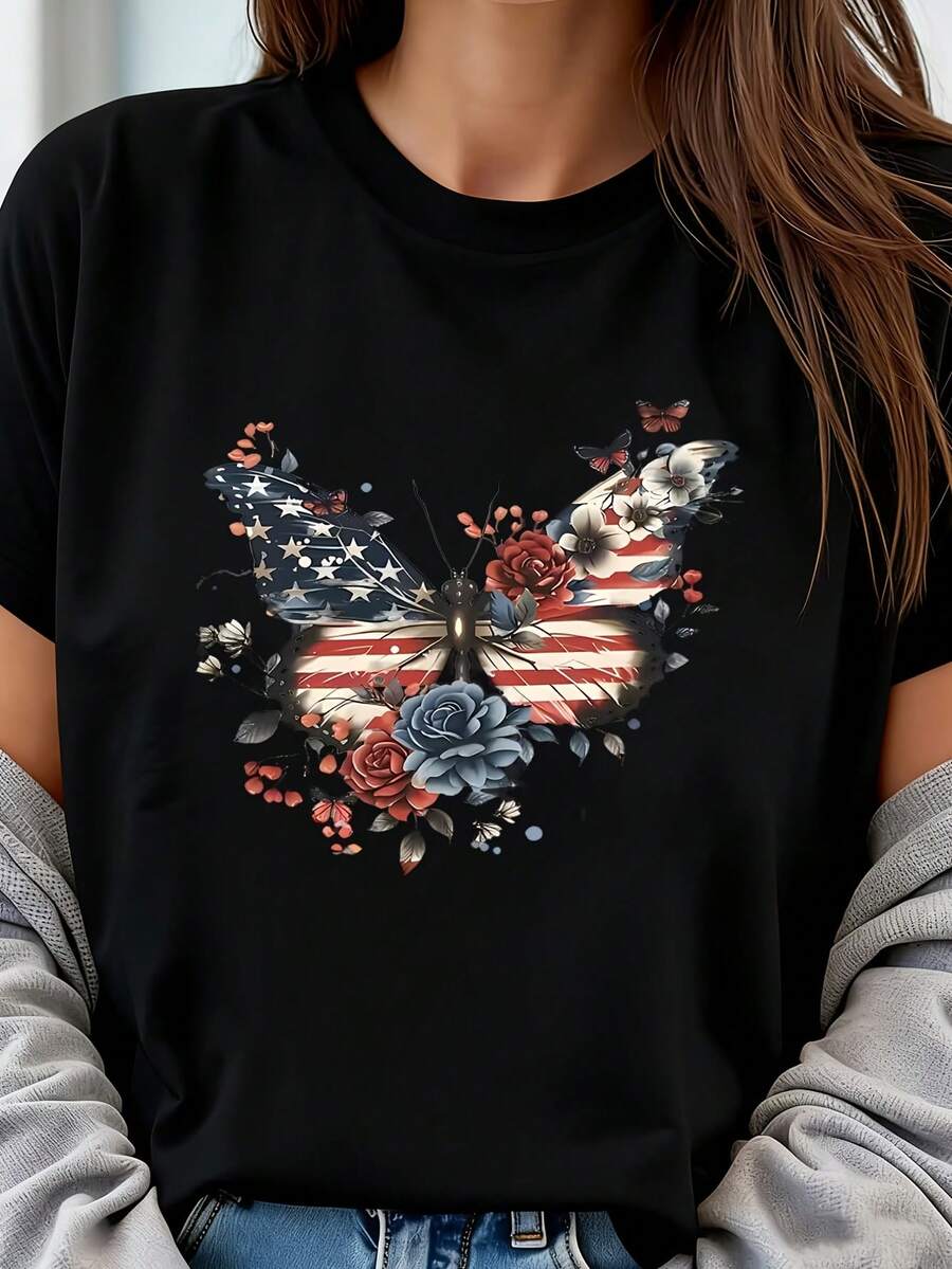 American Flag Butterfly Womens - Graphic Tee Oversized ulasan dan harga
