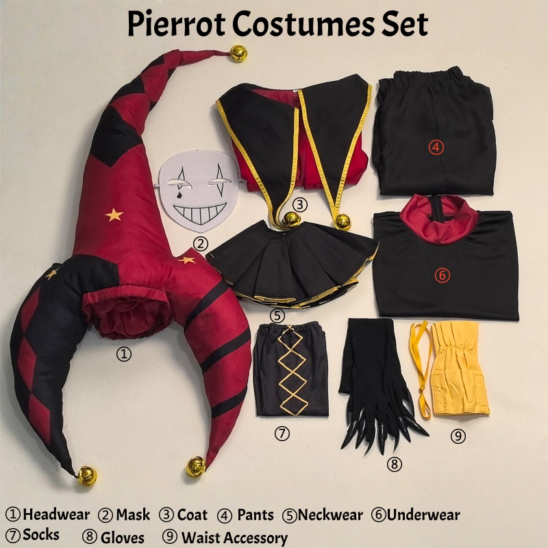 Pierrot Clown Costume Full Set - Mens Fashion Jumpsuit ulasan dan harga