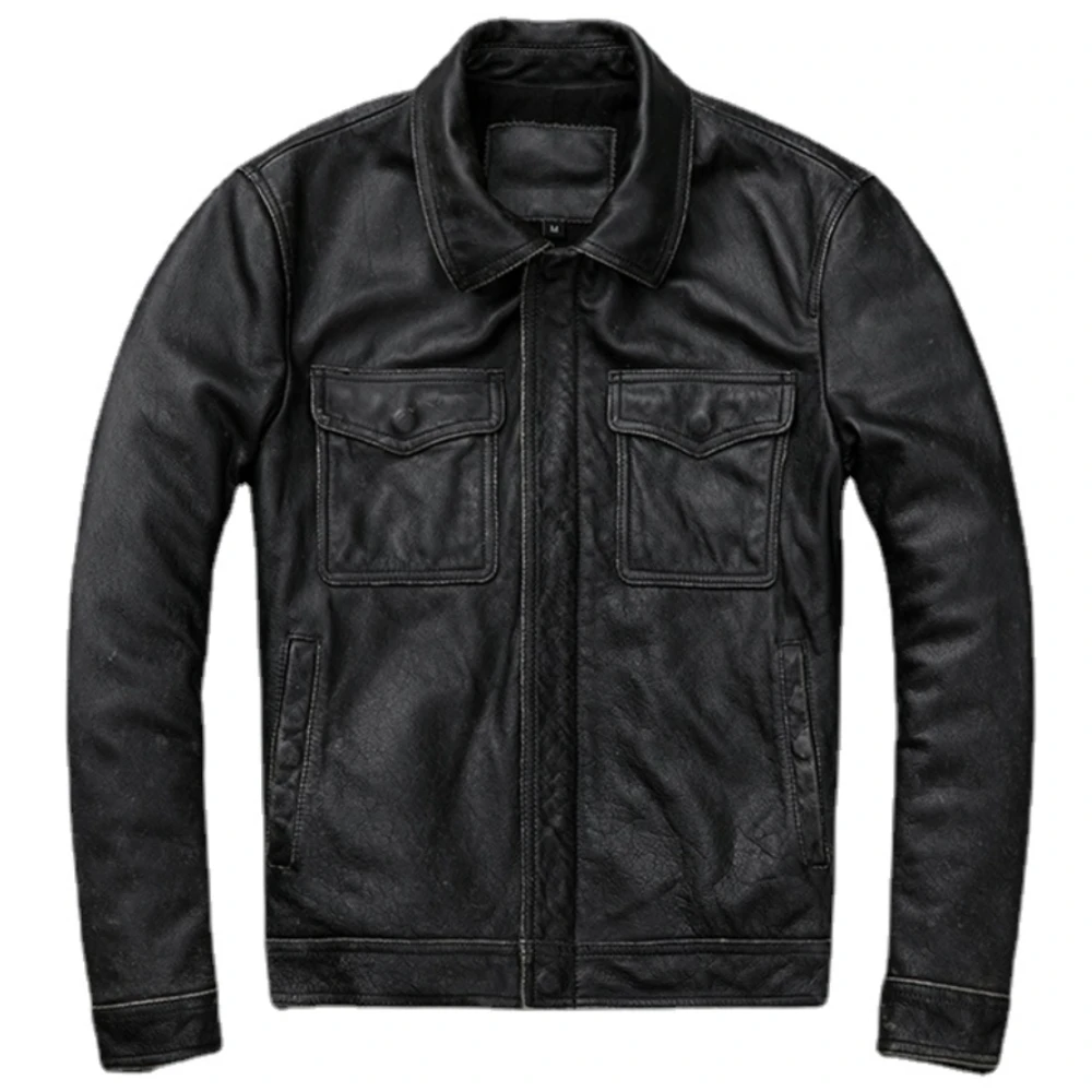 Vintage Brown Red Genuine Leat - Men'S Fashion Leather Jacket ulasan dan harga