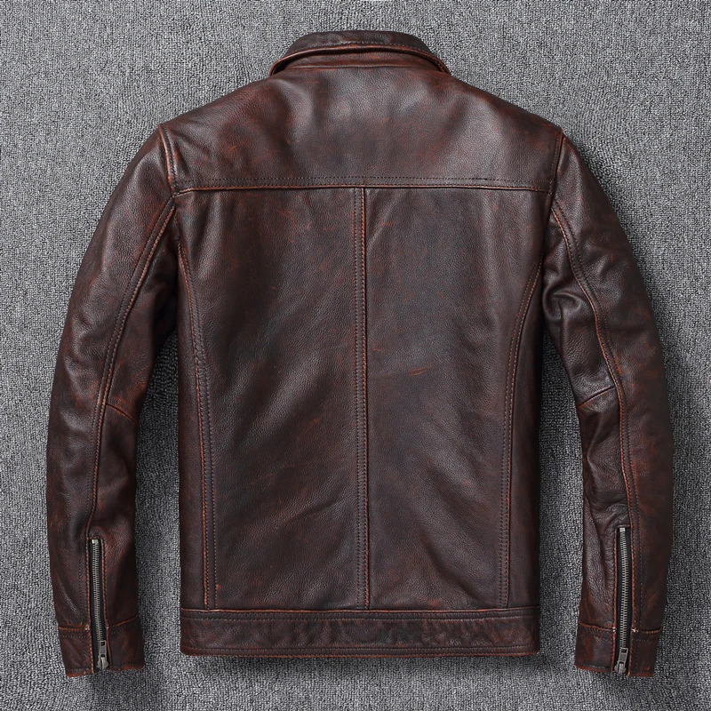 Vintage Brown Red Genuine Leat - Men'S Fashion Leather Jacket ulasan dan harga