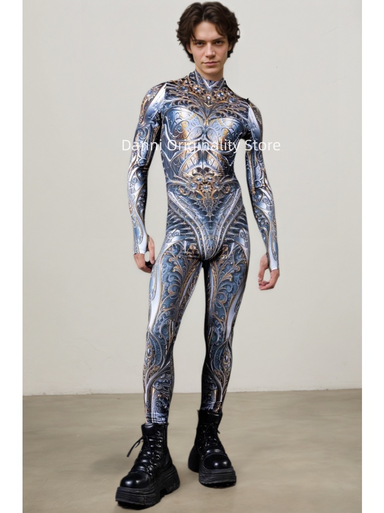 Retro Mechanical Armor 3D Prin - Mens Fashion Jumpsuit ulasan dan harga
