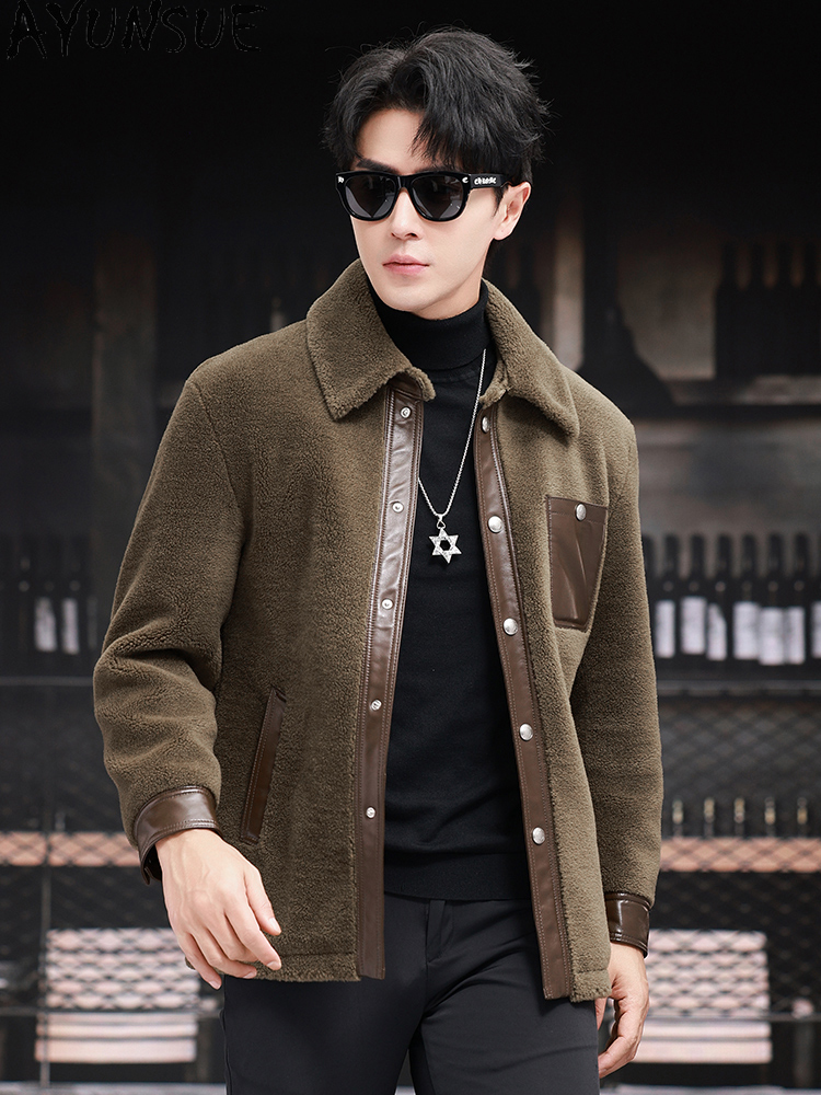 AYUNSUE 100% Wool Coat for Men - Men'S Fashion Leather Jacket ulasan dan harga