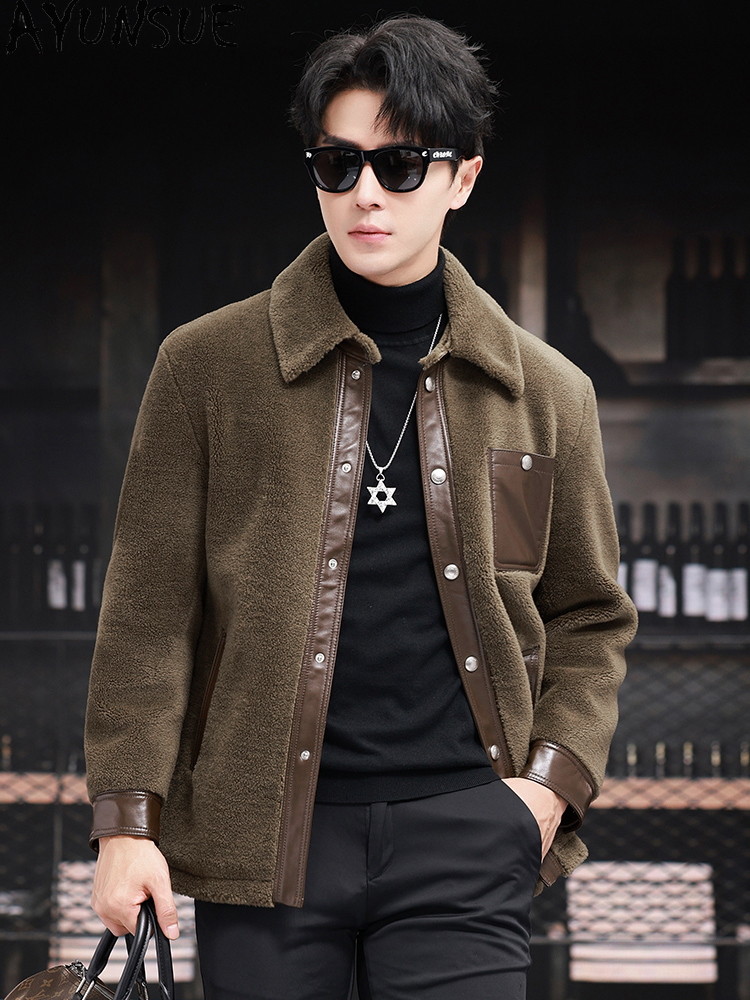 AYUNSUE 100% Wool Coat for Men - Men'S Fashion Leather Jacket ulasan dan harga